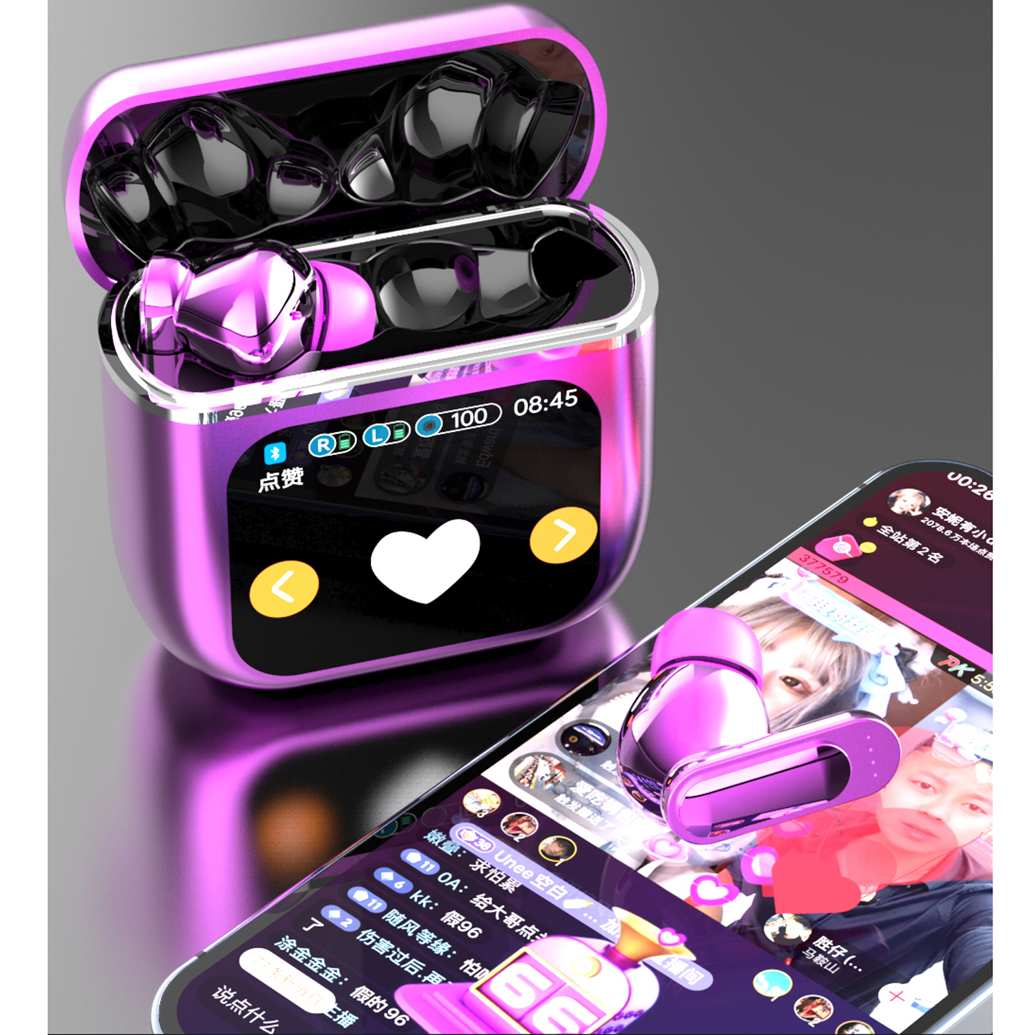 AUDIFONOS BT TWS PANTALLA PINK - SE-60 - Image 2