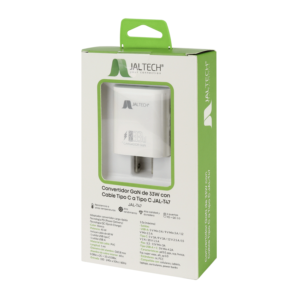 CONVERTIDOR GaN 33W QC 3.0 CON CABLE TIPO C JAL-T47 - Image 5